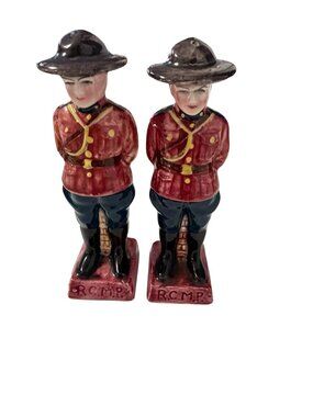Vintage RCMP Mountie Salt and Pepper Shakers Japan Cork Stoppers